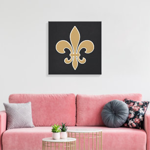 Toile Fleur de Lis Or avec Contour Blanc et Noir