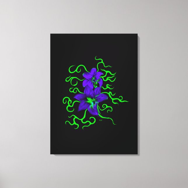 Toile fleur de lys violet sur noir (Recto)