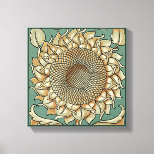 Toile Fleur de tournesol sur Arrière - plan bleu-vert