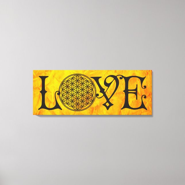 Toile Fleur de vie - LOVE lettrage tatouage noir (Recto)