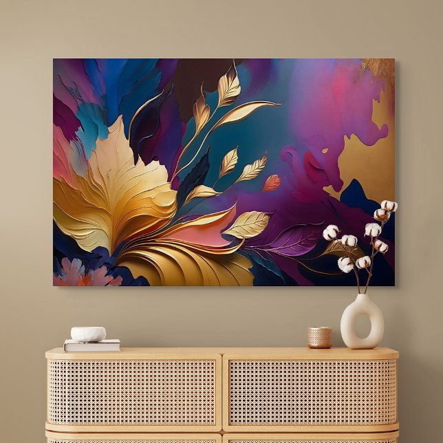 Toile Fleur dorée – Composition florale abstraite (Gilded Bloom – Abstract Floral Composition)