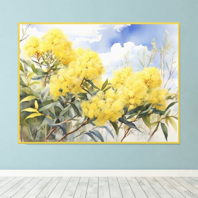 Toile Fleur nationale Australie Golden Wattle | (Insitu (Plancher de Bois))