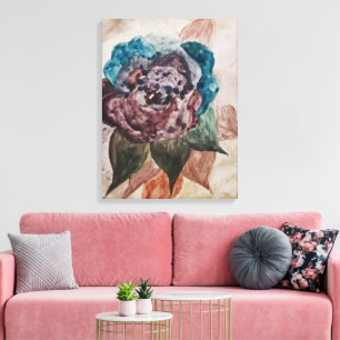 Toile Fleur Princess Pastel Marine Bleu Blush Rose Flora