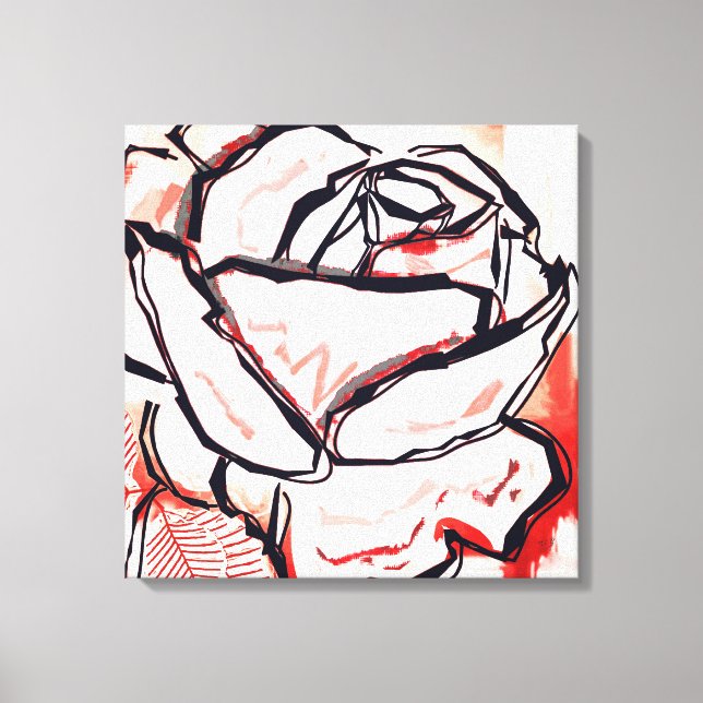 Toile Fleur Rouge Blanc Abstrait Rose coloré Décor Maiso (Recto)