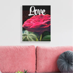Toile Fleur Rouge Rose Vert Black Art Floral Fleurs
