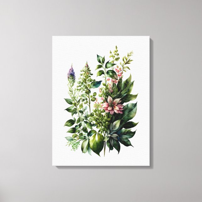 Toile fleur sauvage aquarelle feuillue (Recto)