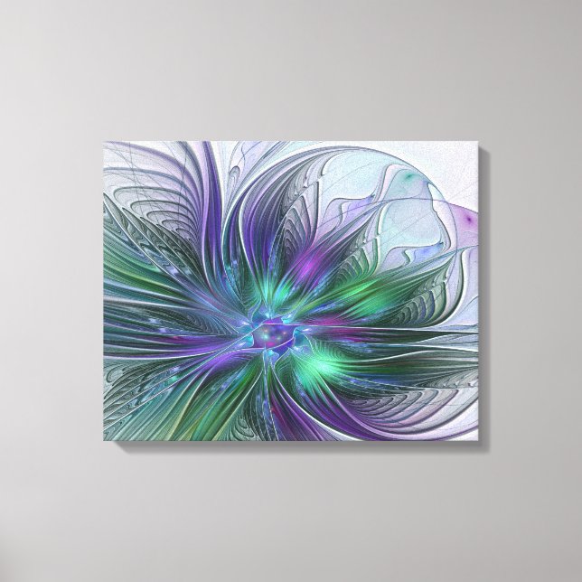 Toile Fleur vert violet Art Abstrait moderne Fractal (Recto)