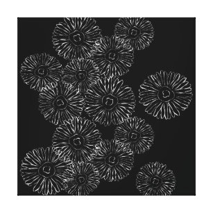 Toile Fleurs abstraites de printemps noir et blanc