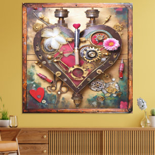 Toile Fleurs au rouge à lèvres Cœur Série Steampunk