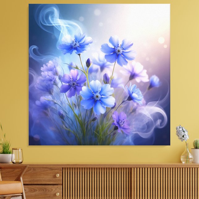 Toile Fleurs bleues délicates avec une brume éthérée (Insitu(Salon))
