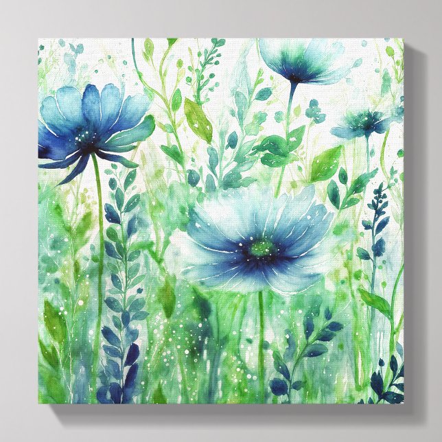 Toile Fleurs bleues sereines - Aquarelle Florale (Créateur téléchargé)