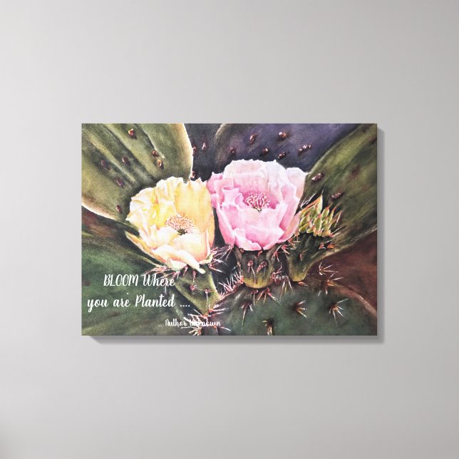 Toile Fleurs de cactus roses et jaunes en aquarelles (Recto)