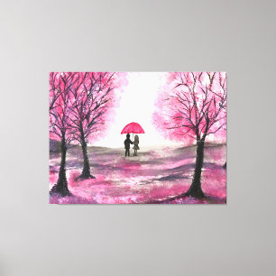 Toile Fleurs de cerisier rustique Amour couple Parapluie