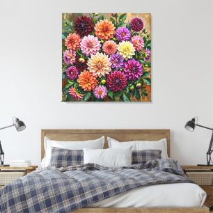 Toile Fleurs de dahlia colorées