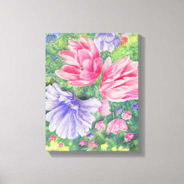 Toile Fleurs de jardin roses et violettes (Recto)