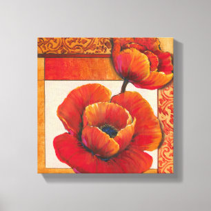 Toile Fleurs de pavot sur Tan et Arrière - plan orange
