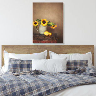 Toile Fleurs de soleil et citrons rustiques