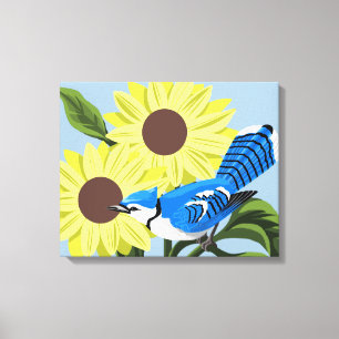 Toile Fleurs de soleil et Jay bleu