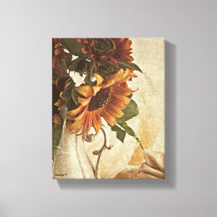 Toile Fleurs de soleil orange rouillées