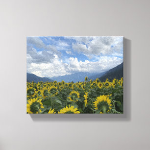 Toile Fleurs de soleil sur fond de montagne