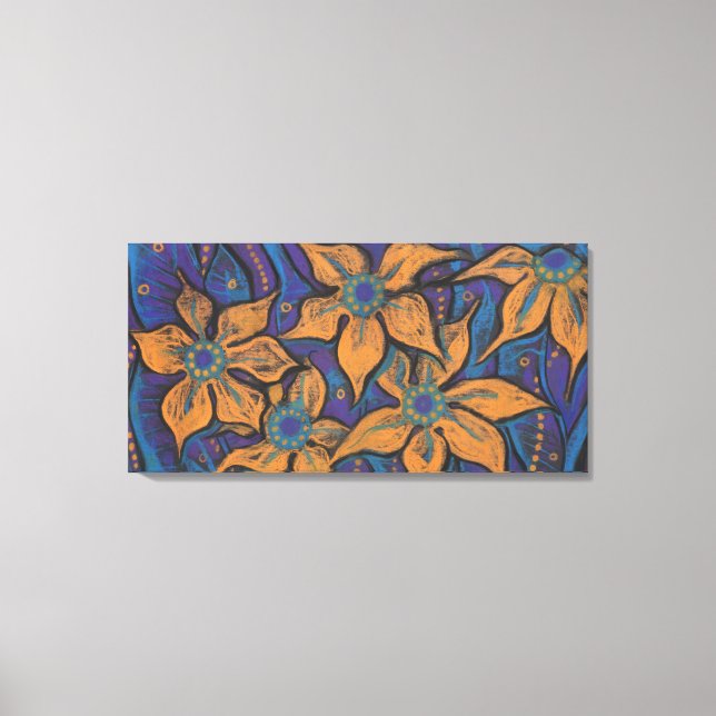 Toile Fleurs d'or, art floral abstrait, orange violet (Recto)