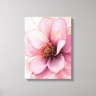 Toile Fleurs d'or rose