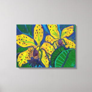 Toile Fleurs d'orchidées jaunes, Peinture pastel Art Flo