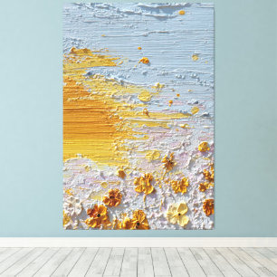 Toile Fleurs Épanouies au Soleil avec Textures Bleues et