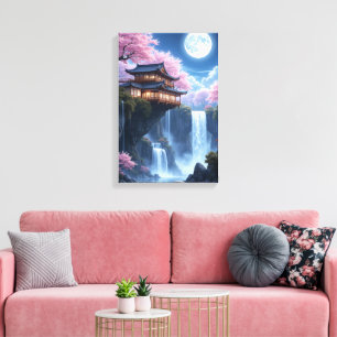 Toile Fleurs et eaux lune