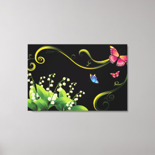 Toile Fleurs et papillons