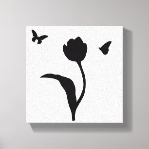 Toile Fleurs noires minimalistes & Papillon Mo