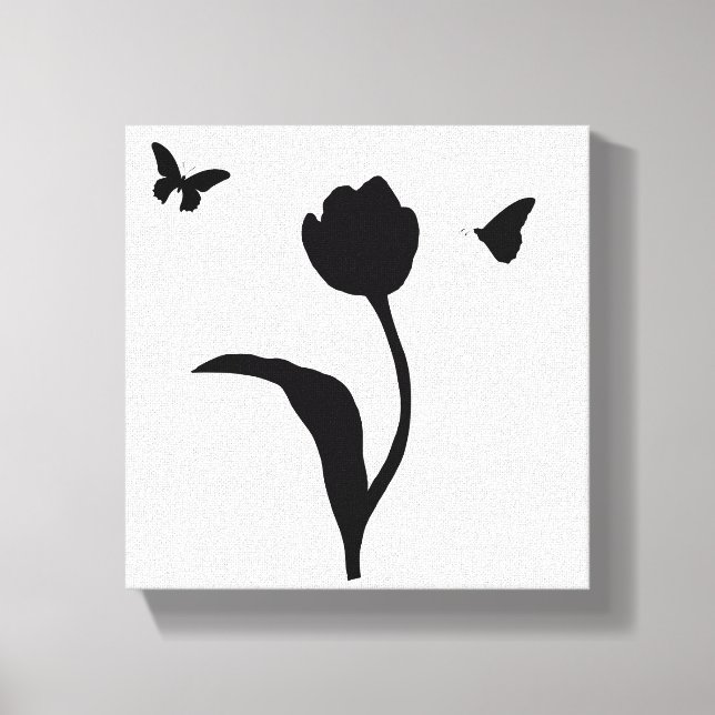 Toile Fleurs noires minimalistes & Papillon | Mo (Recto)