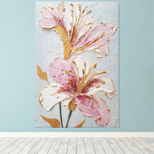 Toile Fleurs roses et blanches, texture abstraite, art m