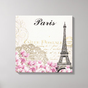Toile Fleurs roses vintages de Tour Eiffel de Paris