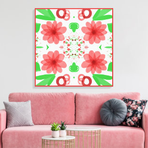 Toile Fleurs Rouges Fantaisistes Feuilles Vertes Sur Art