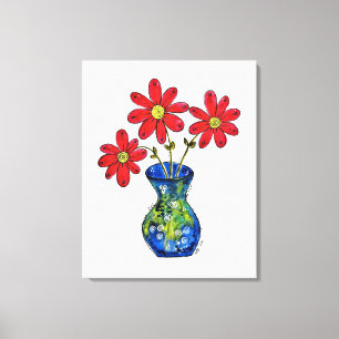 Toile Fleurs rouges lunaires dans Vase bleu