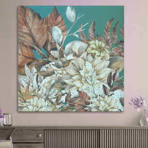 Toile Fleurs Rustiques antiques peintes sur Turquoise