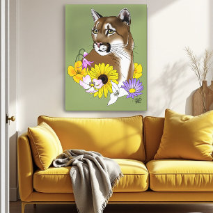 Toile Fleurs sauvages Couguar Lion de montagne Puma