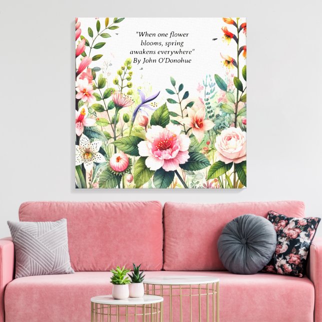 Toile Fleurs sauvages d'aquarelle avec citation de print (Insitu(Salon))