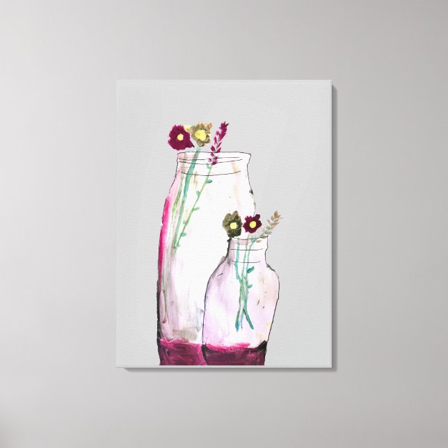 Toile Fleurs sauvages d'aquarelle Whimsical en vase (Recto)