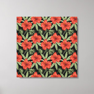 Toile Fleurs tropicales rouges sans coutures motif vert 