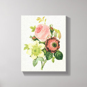 Toile Fleurs vintages, Anémones Roses Clematis par Redou