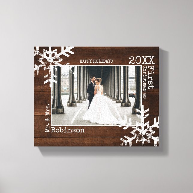 Toile Flocon de neige en bois rustique photo de Noël nou (Recto)