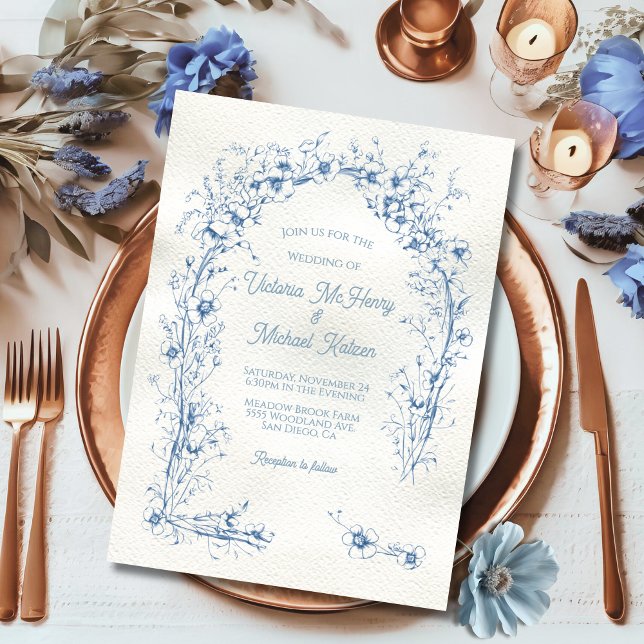 Toile Floral Arch Simple Wedding Invitation (Creator Uploaded)