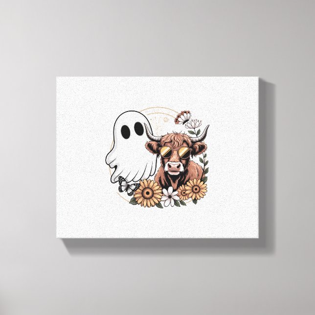 Toile Floral Automne Highland Cow Ghost (Recto)