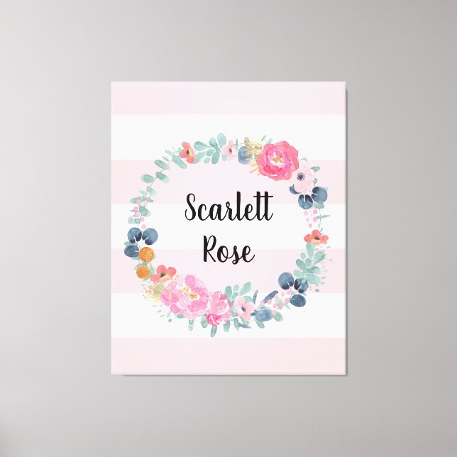 Toile Floral Blush rose Baby Girl personnalisée Nursery (Recto)
