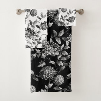 Toile floral botanique vintage moderne blanc noir