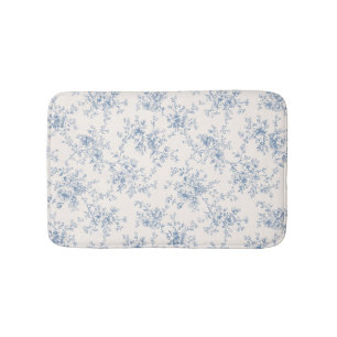 Toile Floral Bouquet Blue Cream Vintage Botanical Bath Mat