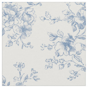 Toile Floral Bouquet Blue Cream Vintage Botanical Fabric