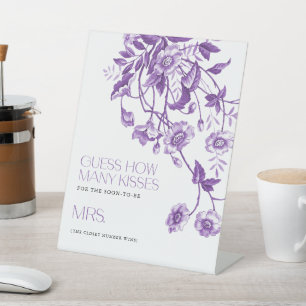 Toile Floral Bridal Shower Guess How Many Kisses Pedestal Sign